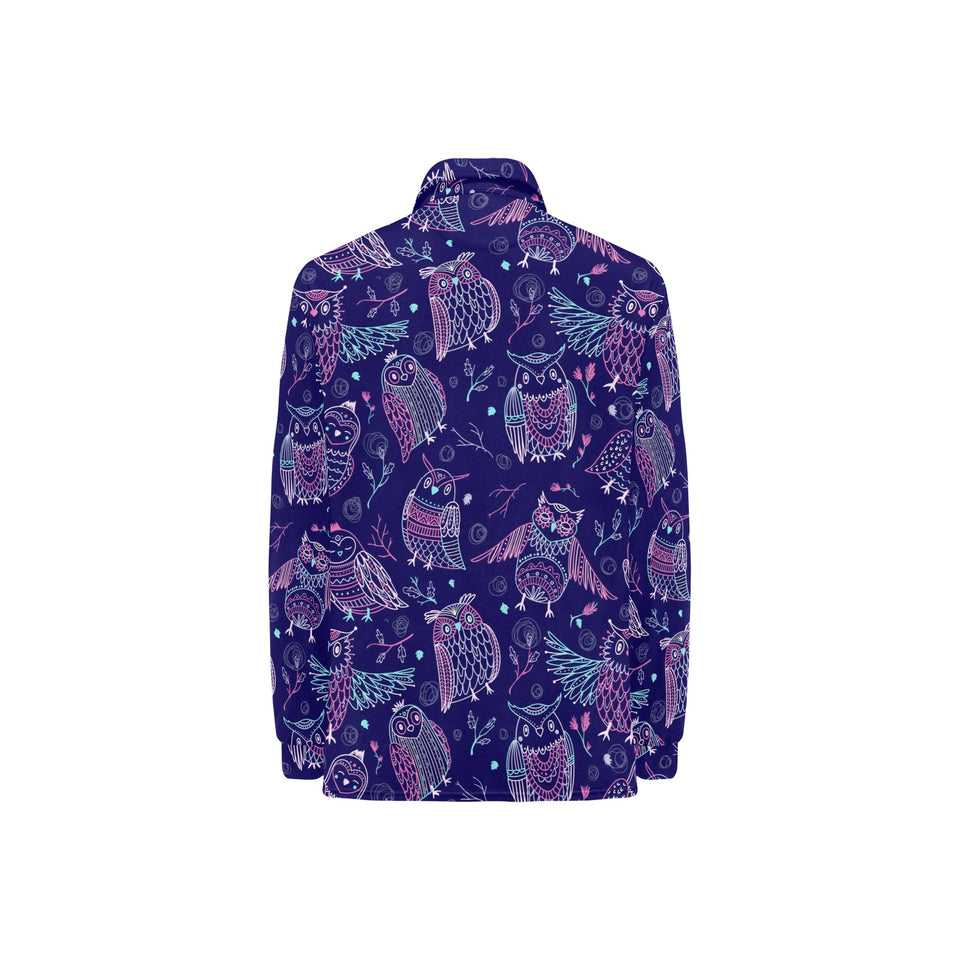 Cute owls pattern boho style ornament Women's Long Sleeve Polo Shirt