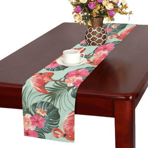 Beautiful flamingo tropical palm leaves hibiscus p Table Runner