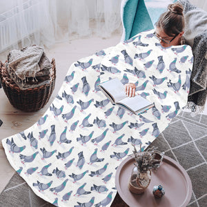 Pigeon Pattern Print Design 03 Blanket Robe with Sleeves