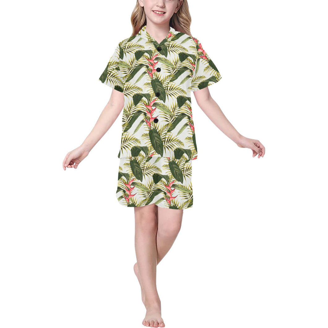 heliconia pattern Kids' Boys' Girls' V-Neck Short Pajama Set