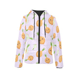 cute onions smiling faces purple background Women's Padded Hooded Jacket