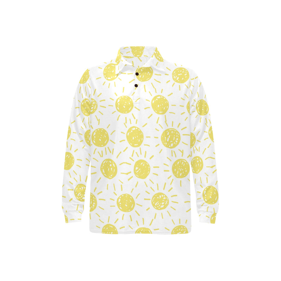 hand drawn sun pattern Men's Long Sleeve Polo Shirt