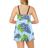 Watercolor grape pattern Chest Sexy Pleated Two Piece Swim Dress