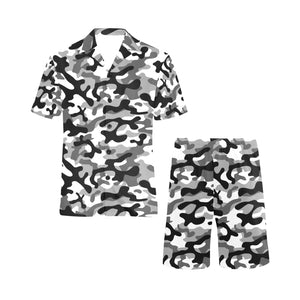 Black white camouflage pattern Men's V-Neck Short Pajama Set
