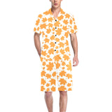 Orange Maple Leaf pattern Men's V-Neck Short Pajama Set