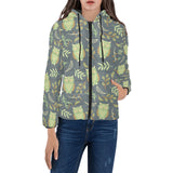 Cute owls leaves pattern Women's Padded Hooded Jacket
