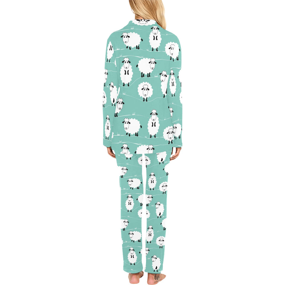 Cute sheep green background Women's Long Pajama Set