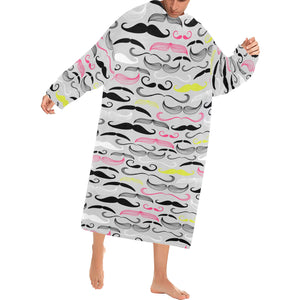 Mustache Beard Pattern Print Design 02 Blanket Robe with Sleeves