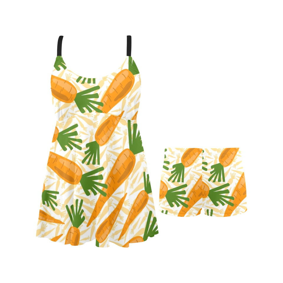 Carrot Pattern Print Design 01 Chest Sexy Pleated Two Piece Swim Dress