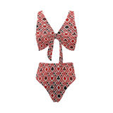 Casino Cards Suits Pattern Print Design 03 Chest Bowknot High Waisted Bikini Swimsuit