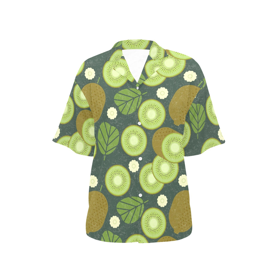 Whole sliced kiwi leave and flower Women's All Over Print Hawaiian Shirt