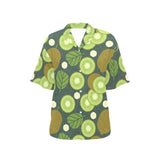 Whole sliced kiwi leave and flower Women's All Over Print Hawaiian Shirt