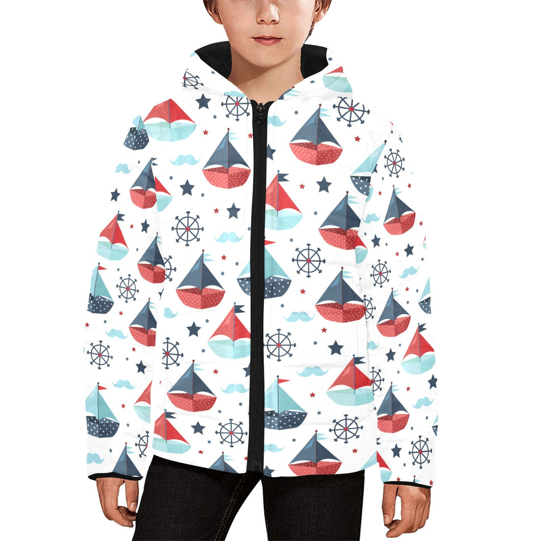 Cute color paper sailboat pattern Kids' Boys' Girls' Padded Hooded Jacket