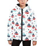 Cute color paper sailboat pattern Kids' Boys' Girls' Padded Hooded Jacket