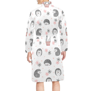 Hedgehog Pattern Print Design 02 Men's Long Sleeve Belted Night Robe
