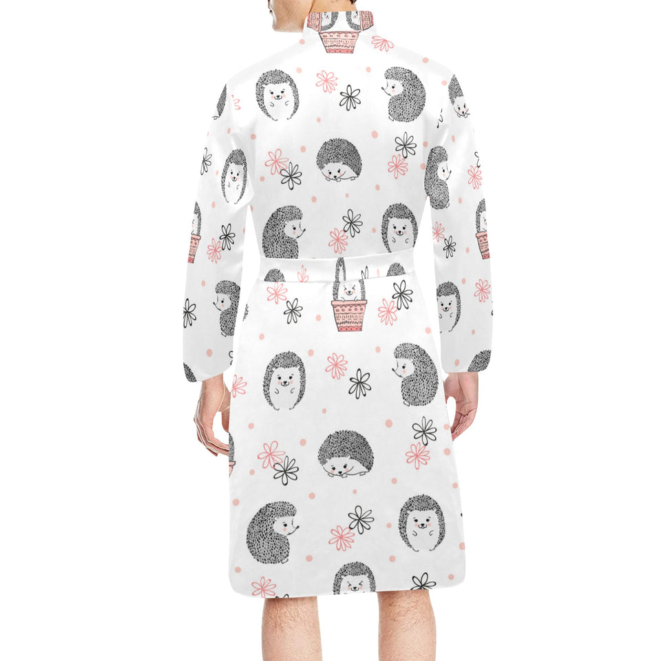 Hedgehog Pattern Print Design 02 Men's Long Sleeve Belted Night Robe
