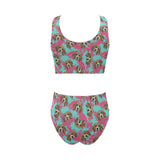 Beagle muzzles turquoise paint splashes pink patte Chest Bowknot High Waisted Bikini Swimsuit