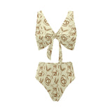 Windmill Wheat pattern Chest Bowknot High Waisted Bikini Swimsuit