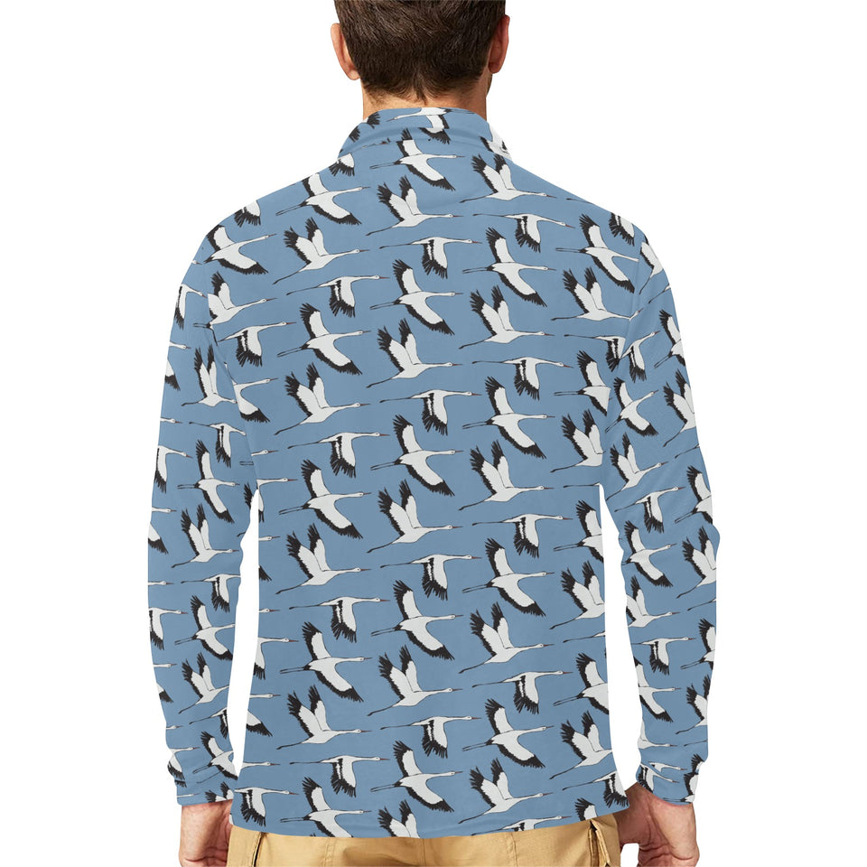Seagull Pattern Print Design 04 Men's Long Sleeve Polo Shirt