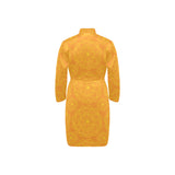 Orange traditional indian element pattern Men's Long Sleeve Belted Night Robe
