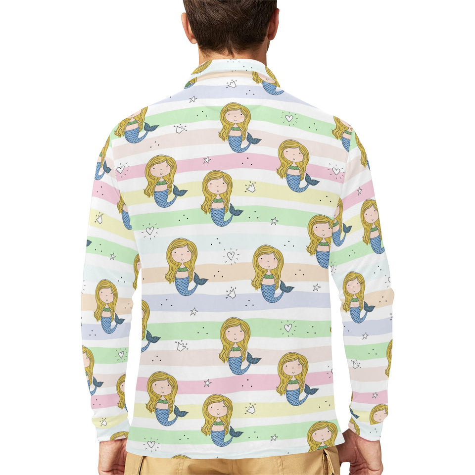 Cute hand drawn mermaid Men's Long Sleeve Polo Shirt