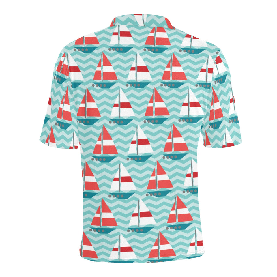 Red White sailboat wave background Men's All Over Print Polo Shirt