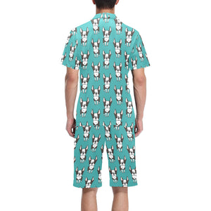 Hand drawn boston terrier dog pattern Men's V-Neck Short Pajama Set