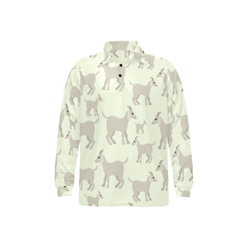 Little young goat pattern Men's Long Sleeve Polo Shirt
