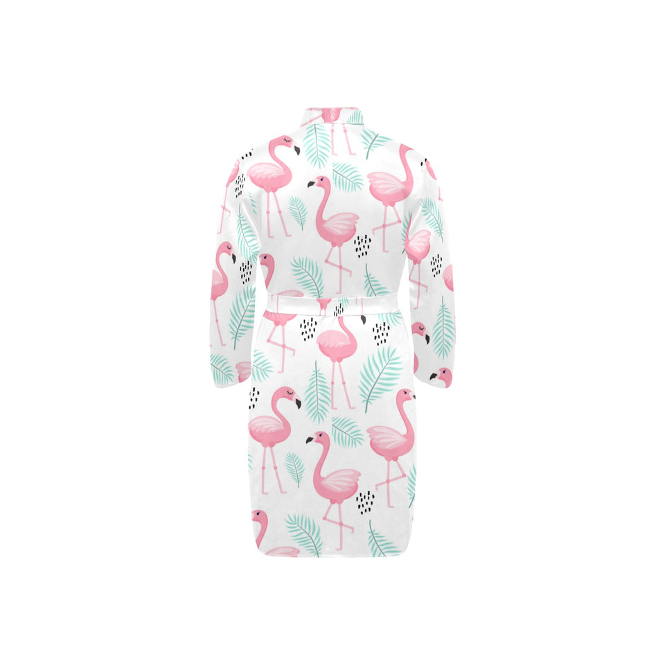 Cute flamingo pattern Men's Long Sleeve Belted Night Robe