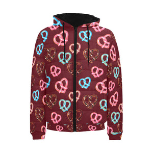 Pretzels Pattern Print Design 05 Men's Padded Hooded Jacket