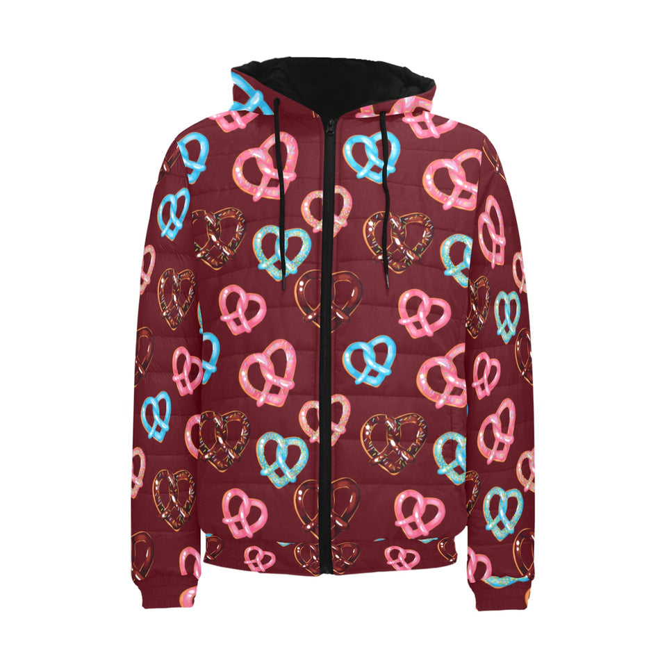 Pretzels Pattern Print Design 05 Men's Padded Hooded Jacket
