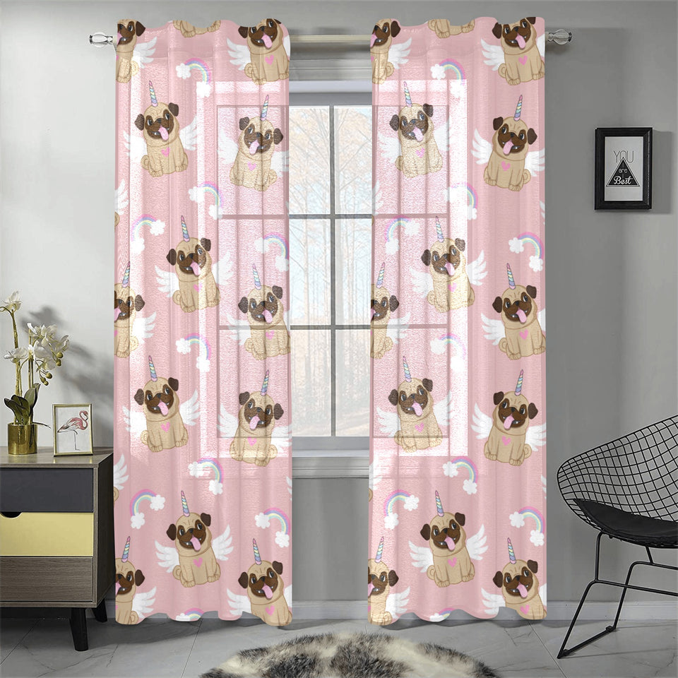 Cute unicorn pug pattern Gauze Curtain