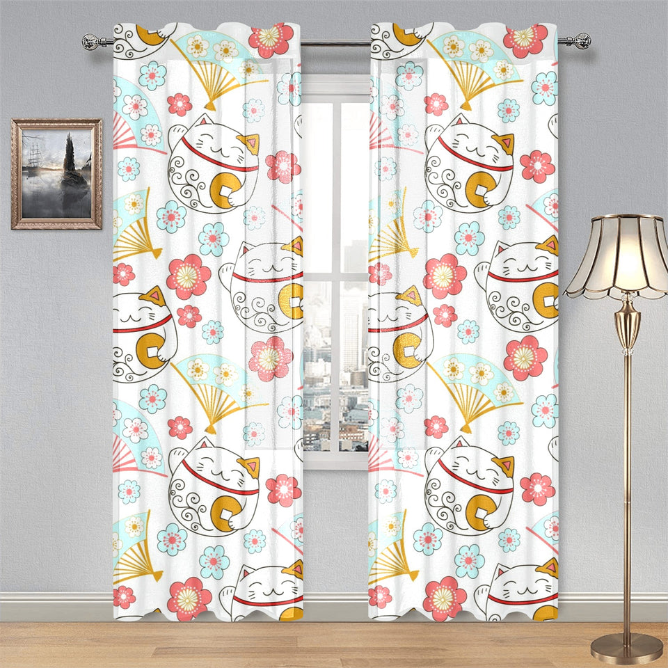 Maneki neko cat fan sakura Gauze Curtain