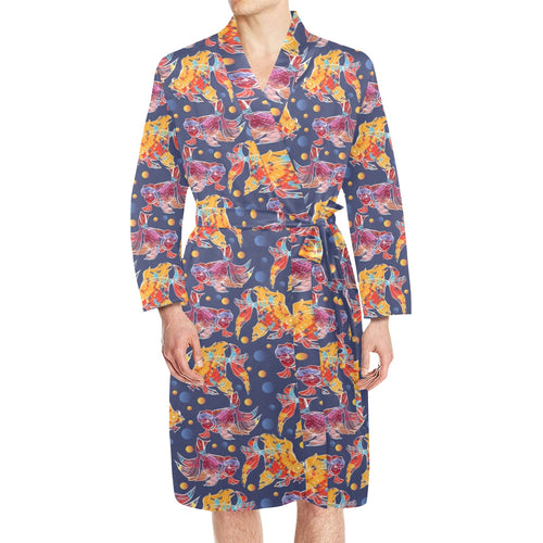 Goldfish Pattern Print Design 05 Men's Long Sleeve Belted Night Robe