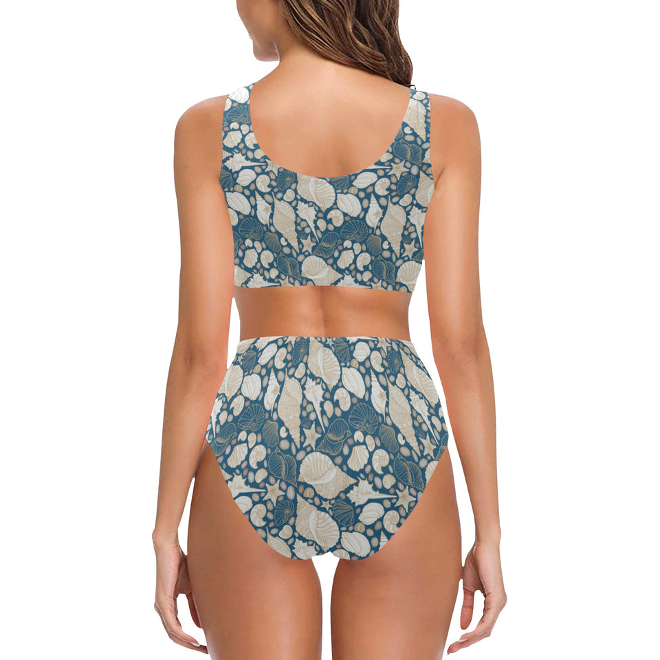 Sea turtle Polynesian Tribal design pattern Chest Bowknot High Waisted Bikini Swimsuit