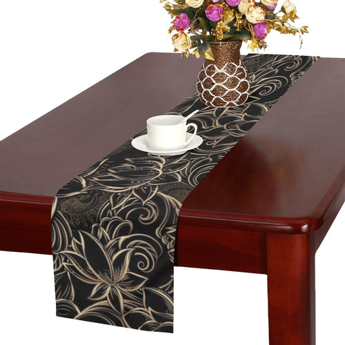 luxurious gold lotus waterlily black background Table Runner
