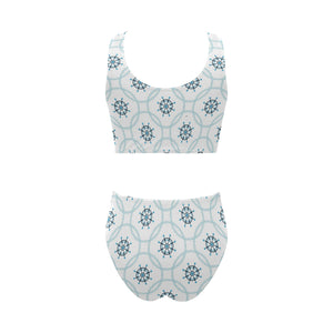 nautical steering wheel chain Chest Bowknot High Waisted Bikini Swimsuit
