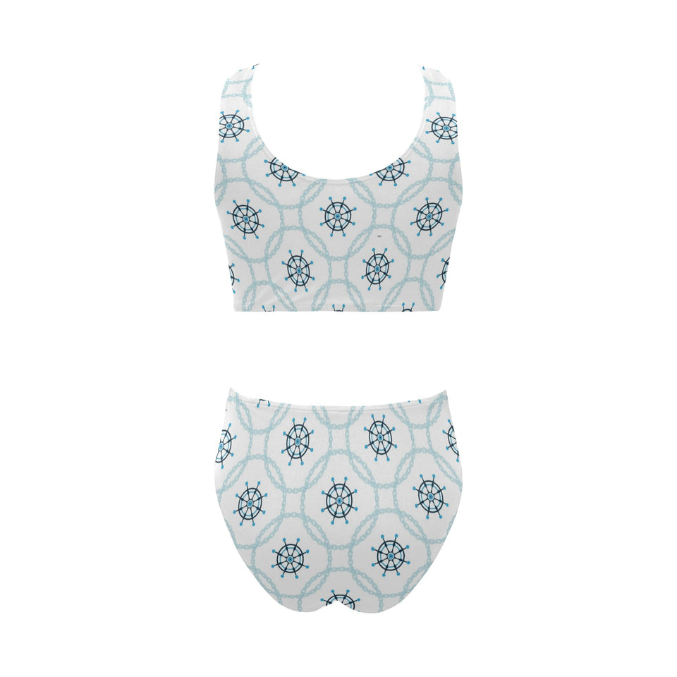 nautical steering wheel chain Chest Bowknot High Waisted Bikini Swimsuit