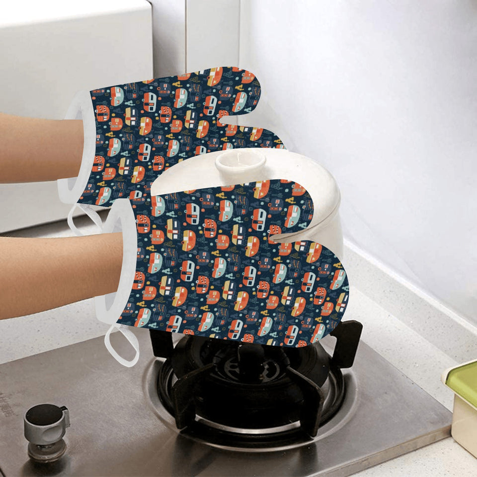 Camper Van Pattern Print Design 05 Heat Resistant Oven Mitts