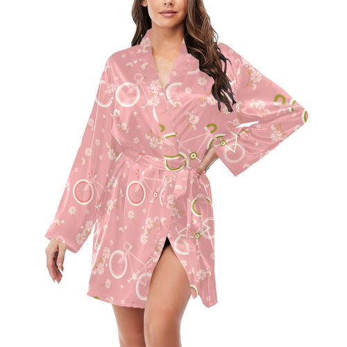 Bicycle Pattern Print Design 02 Women's Long Sleeve Belted Night Robe