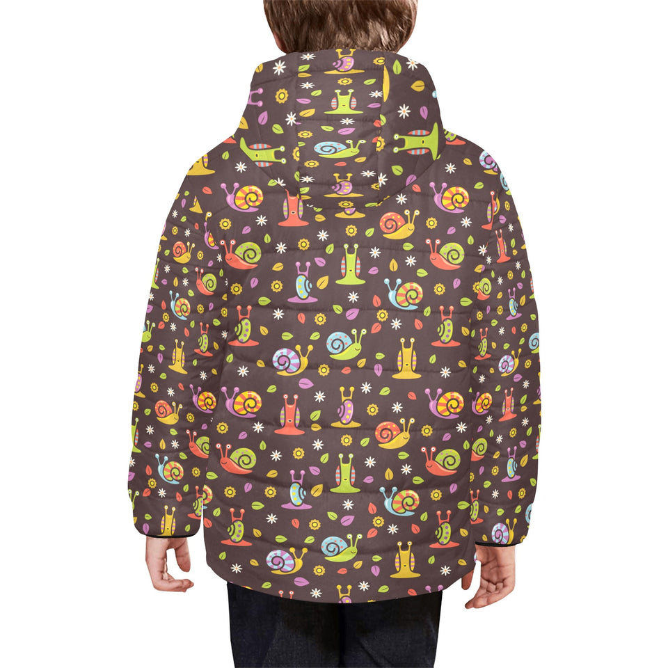 Snail Pattern Print Design 02 Kids' Boys' Girls' Padded Hooded Jacket