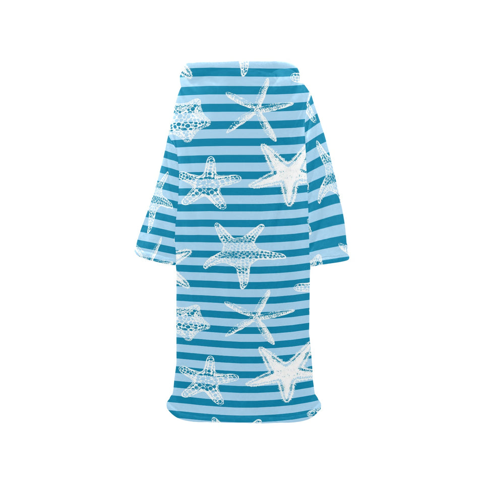 Starfish blue blackground Blanket Robe with Sleeves