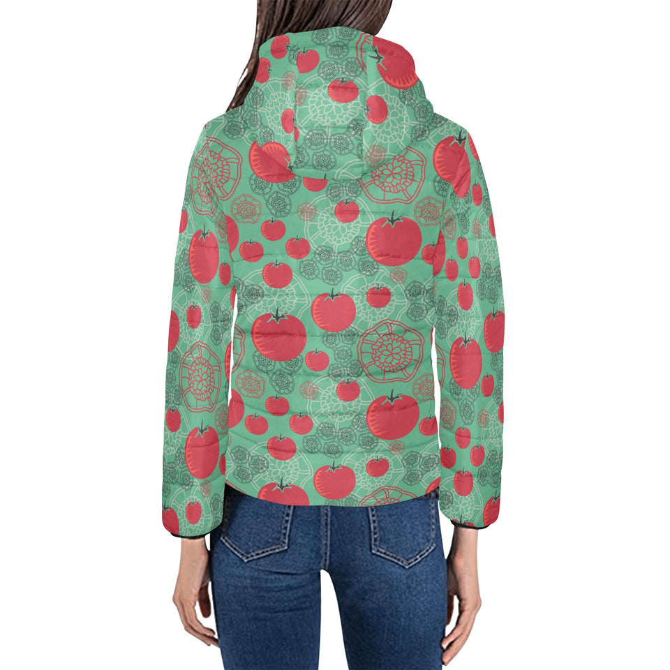 Tomato design pattern Women's Padded Hooded Jacket
