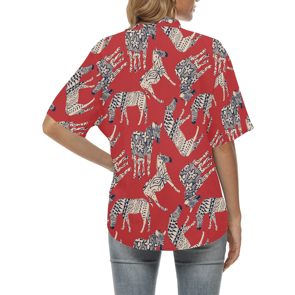 Zebra abstract red background Women's All Over Print Hawaiian Shirt