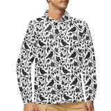 Crow dark floral pattern Men's Long Sleeve Polo Shirt
