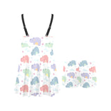 Hippopotamus Pattern Print Design 03 Chest Sexy Pleated Two Piece Swim Dress