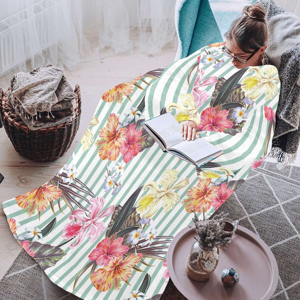 Colorful orchid flower pattern Blanket Robe with Sleeves