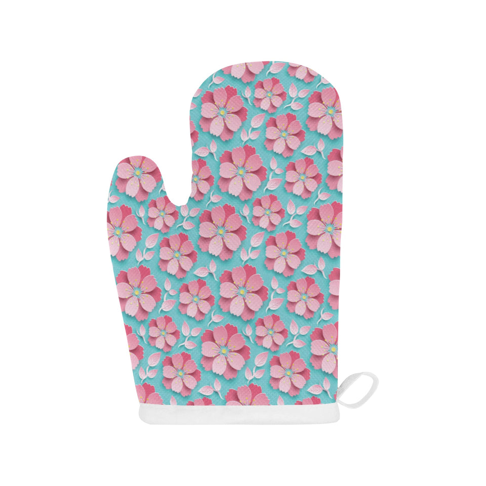 3D sakura cherry blossom pattern Heat Resistant Oven Mitts