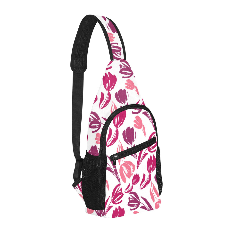 pink sketch tulip pattern All Over Print Chest Bag