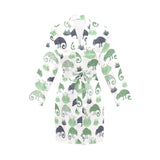 Chameleon lizard succulent plant pattern Women's Long Sleeve Belted Night Robe